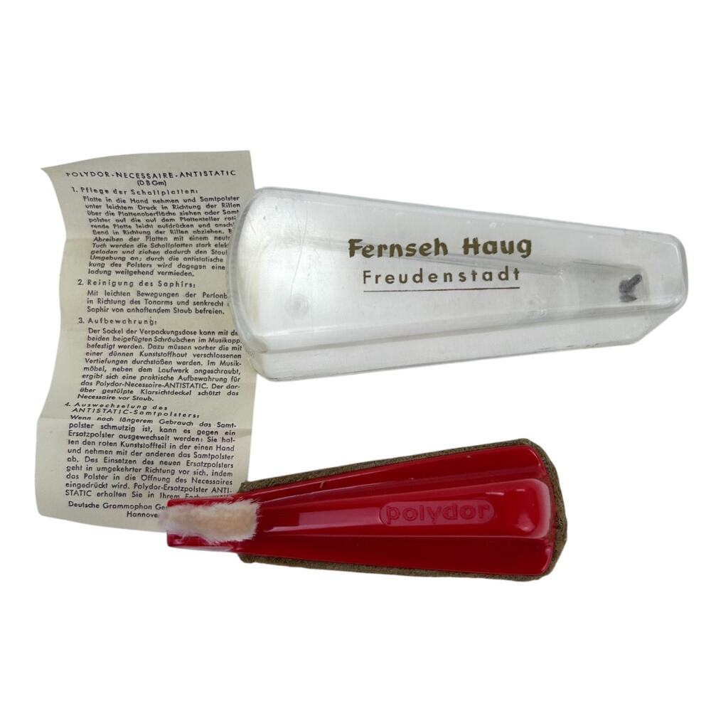 Vtg Polydor Record Care Vinyl LP Cleaner Brush in Case with Insert Paper German